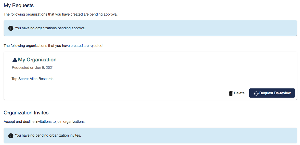 Rejected Organization Request