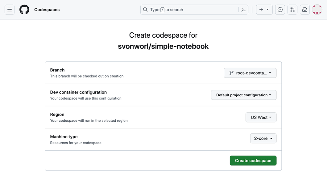 Create codespace interface