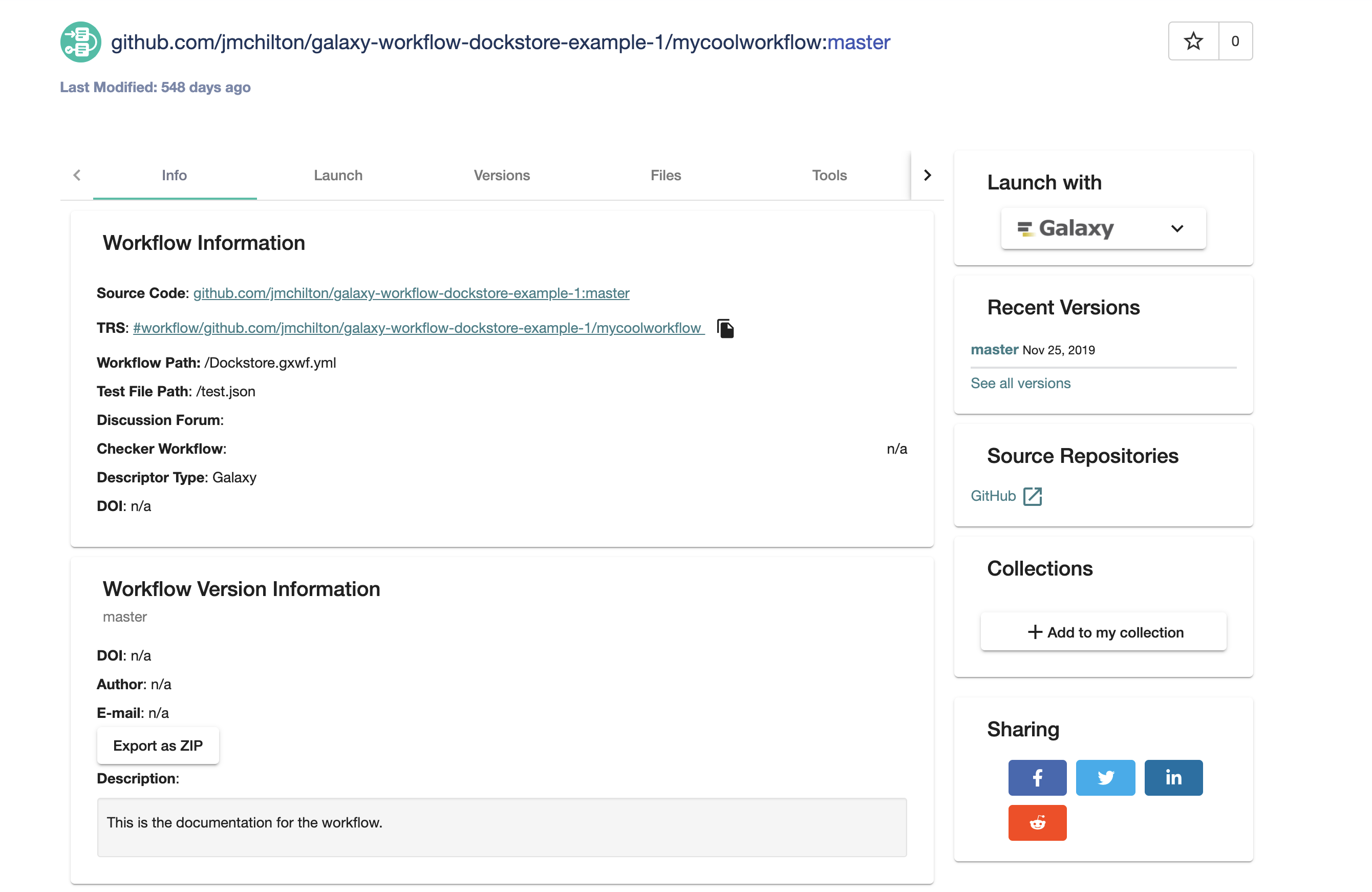 Galaxy workflow on Dockstore