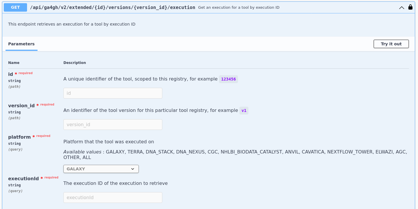 Parameters for getting an execution