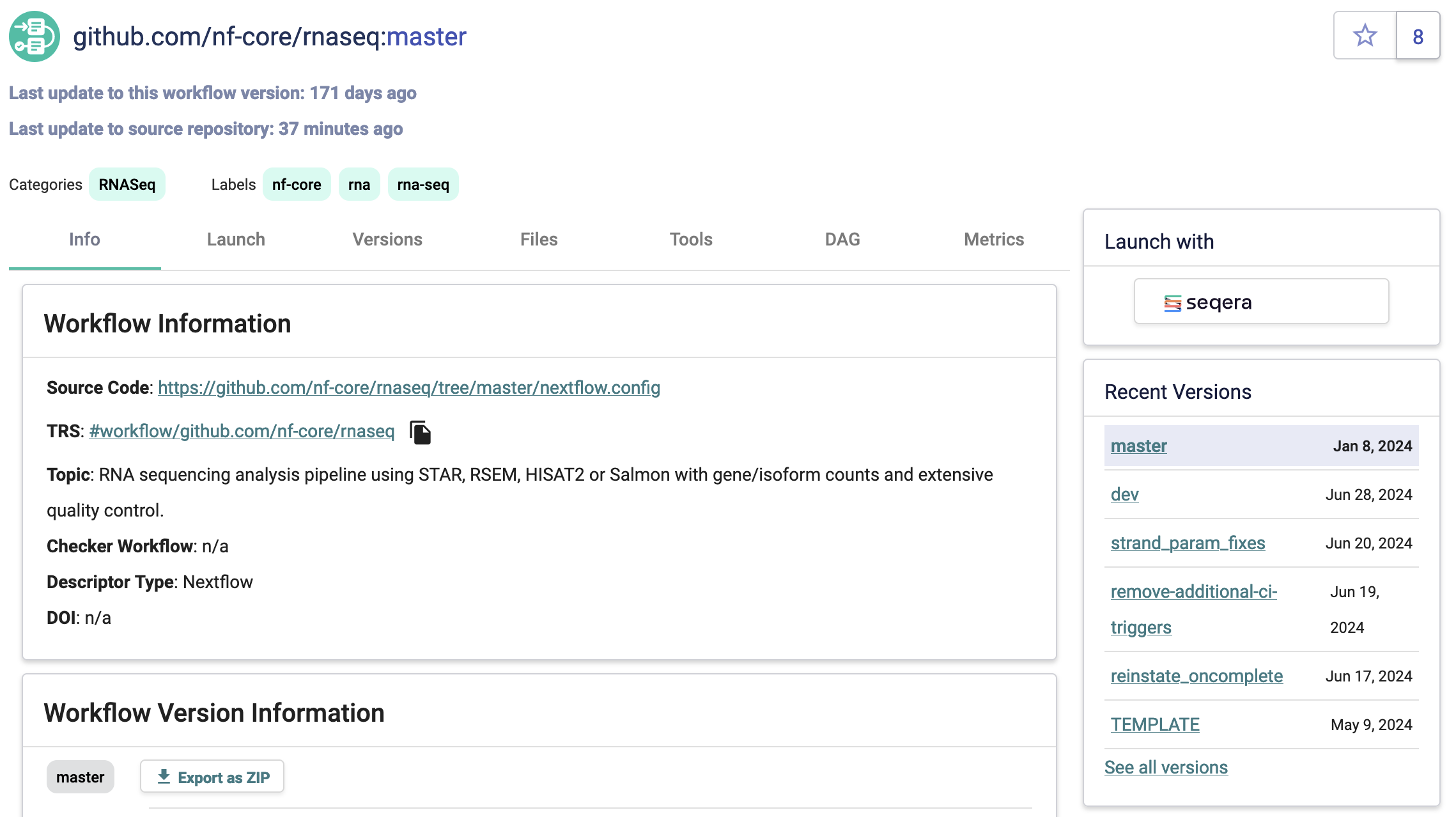 Nextflow workflow in Dockstore