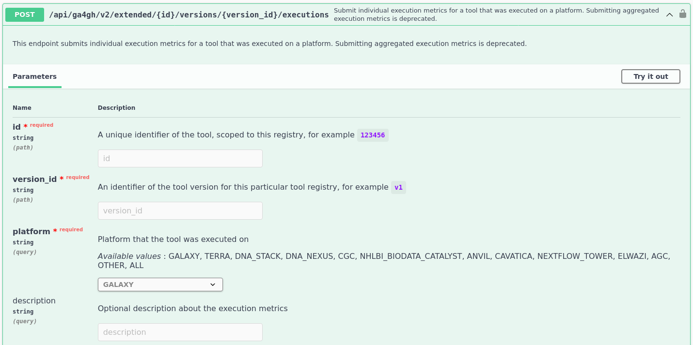 Query parameters for submitting metrics