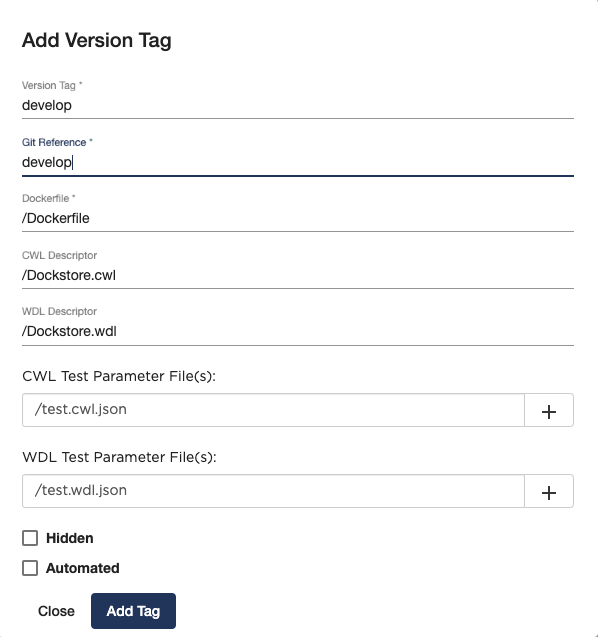 Edit Version Tag Dialogue