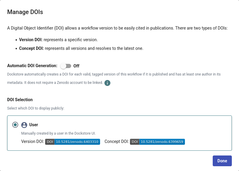 Disable automatic DOI generation