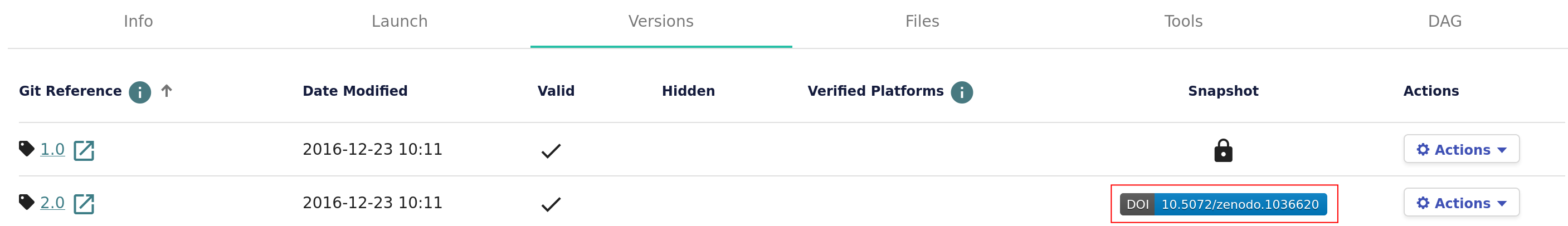 Workflow version DOI