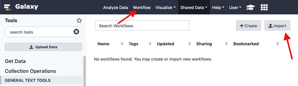 Galaxy import workflow